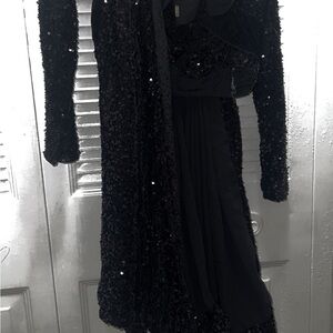 Black Sequin Embellished Bell Sleeve Gown use like new